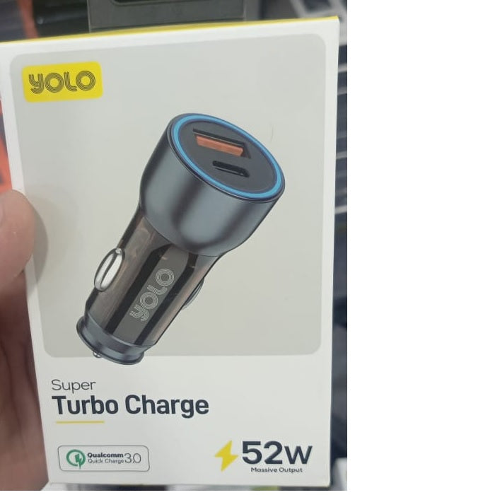 Yolo Super Type C And Usb Both Turbo Car Charger 52w